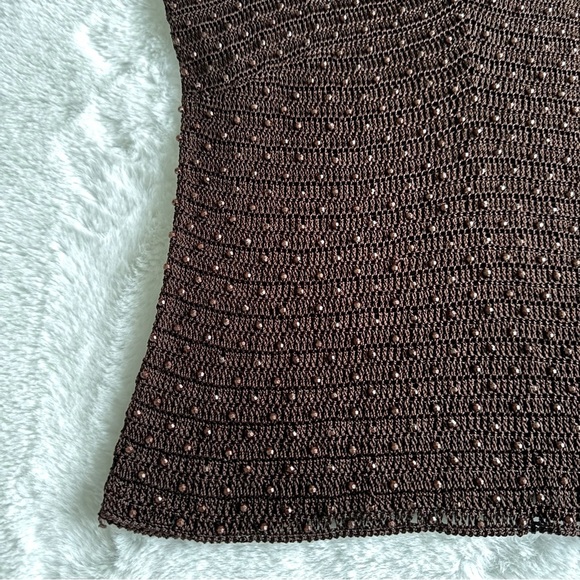 Sophie Chang Studio Women's Brown Sleeveless Mesh Knit Beaded Blouse Size Large - Picture 5 of 11